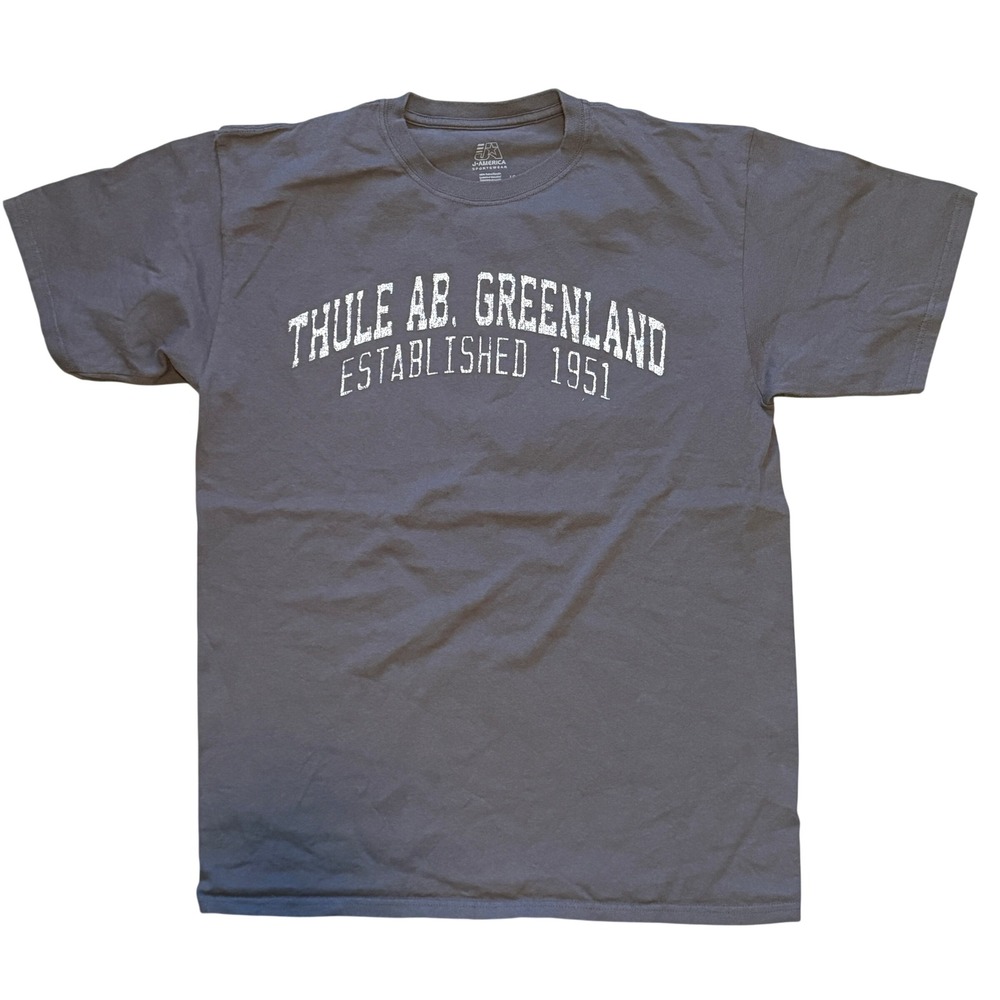 J America Sportswear Mens Gray Thule AB Greenland Established 1951 T Shirt Large
